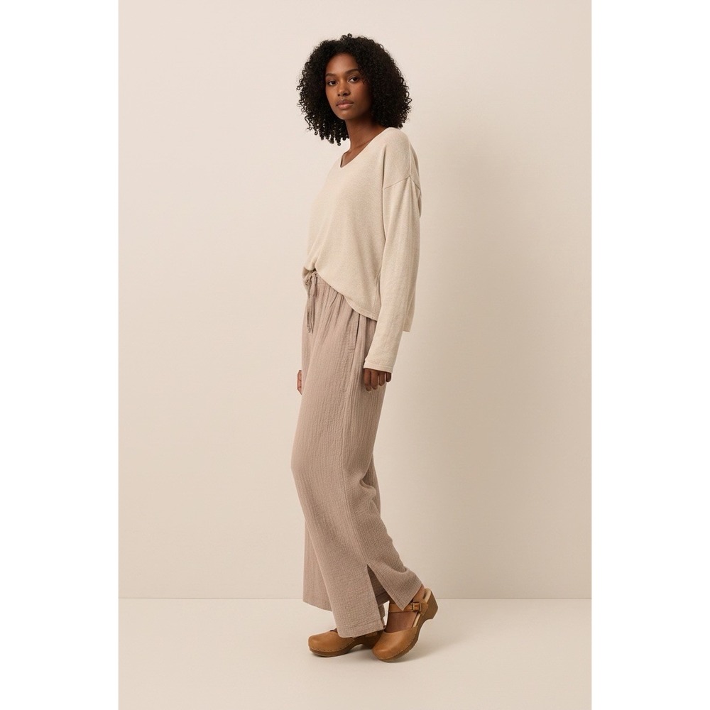 Pact Size Large Organic Coastal Double Gauze Split Hem Wide Leg Pant Taupe NWOT